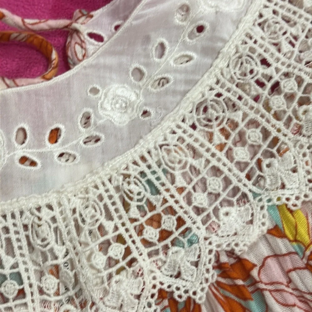 (R3) Anthropologie Florence Floral midi dress Lace collar and embroidered lace - Picture 12 of 14